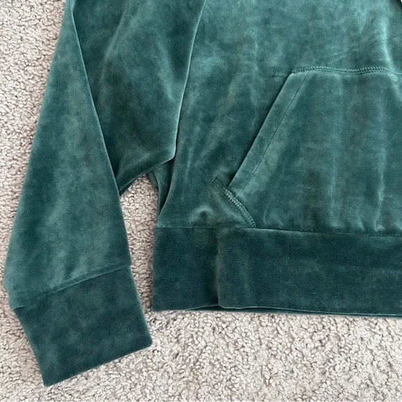 Puma Deep Green Velour Hoodie Logo Embroidered Womens S - Picture 4 of 14
